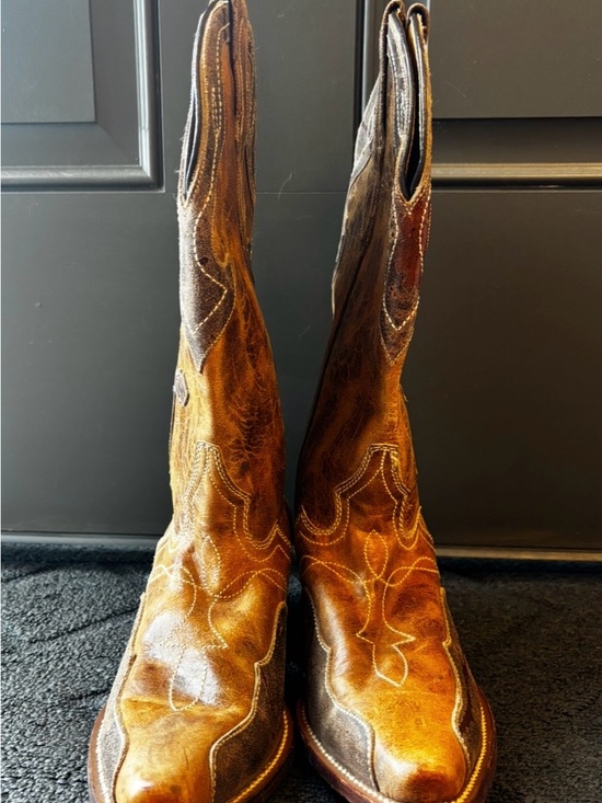 J.B. Dillon Shoes - J.B. Dillon Woman’s 9B Leather Cross Embroidered Distressed Cowboy Boots,